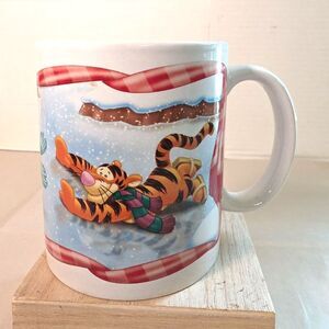 Disney Tigger Eeyore Winnie The Pooh Coffee Mug Ceramic 10oz Winter Scene